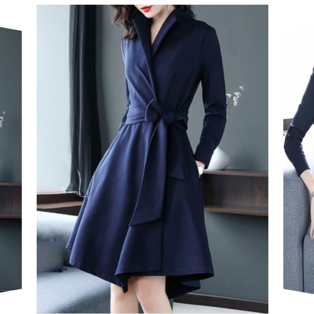 Blue Lapel A-Line Midi dress